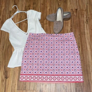 Talbots womens skirt 16 XL mini knee length pattern pink business casual stretch